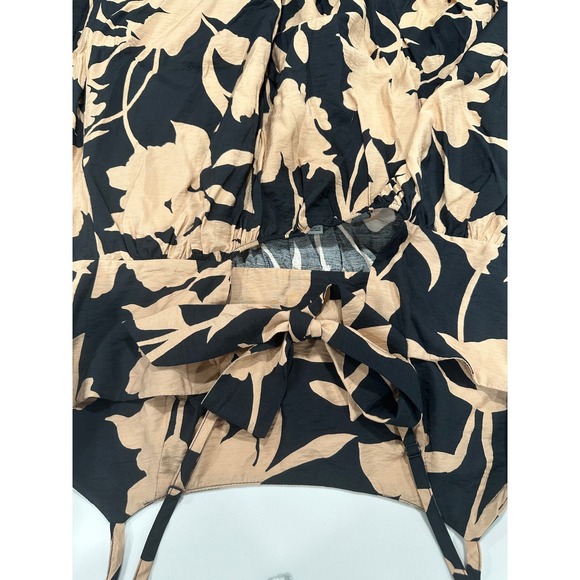 NWT A New Day 1X Black Tan Floral Print Square Neck Midi Dress Tie Back - Picture 4 of 7